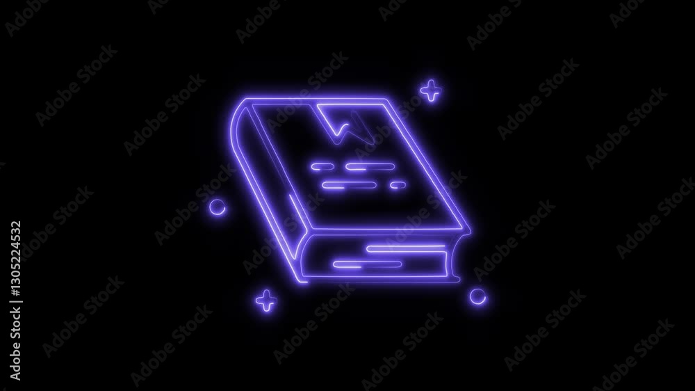 Glowing neon book  icon isolated on black background. HD Video motion graphic animation icon