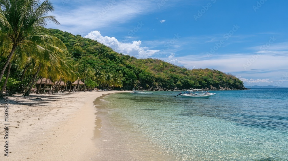 Sunny beach with palm trees and clear blue water Sunny beach with palm trees and clear blue water