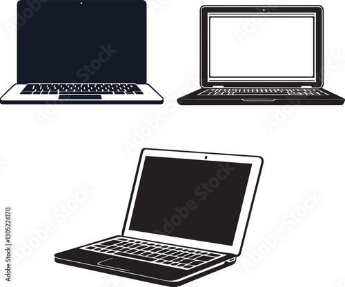 Laptop with Screen Open Silhouette vector