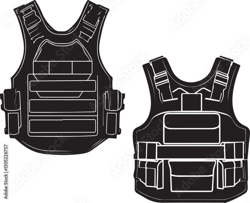 Bulletproof Militry Vest with Reins silhouette Vector