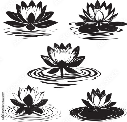 Blooming Lotus Flower Floated in water silhouette vector