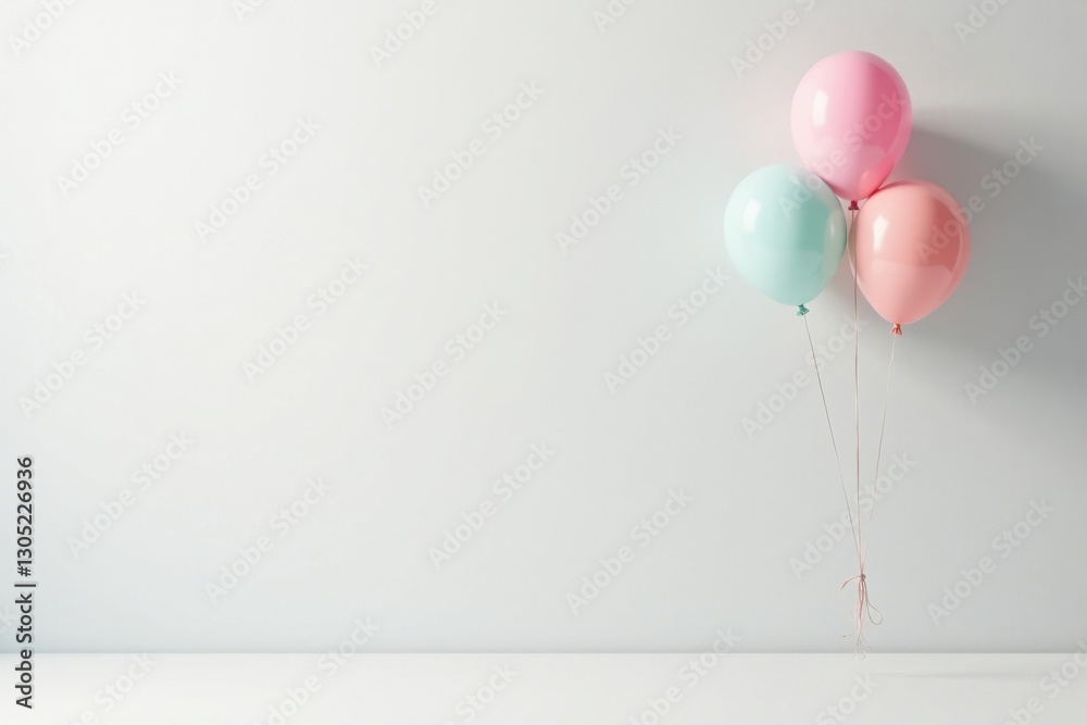Pastel Balloons Floating Against a Blank Wall in a Minimalist Setting Pastel Balloons Floating Against a Blank Wall in a Minimalist Setting
