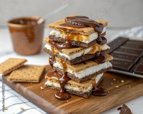 Stacked S'mores Dessert with Chocolate Drizzle photo