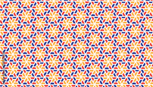 Vibrant Tessellated Pattern  Interlocking Geometric Shapes in Orange, Red and Indigo  Seamless Mosaic Design