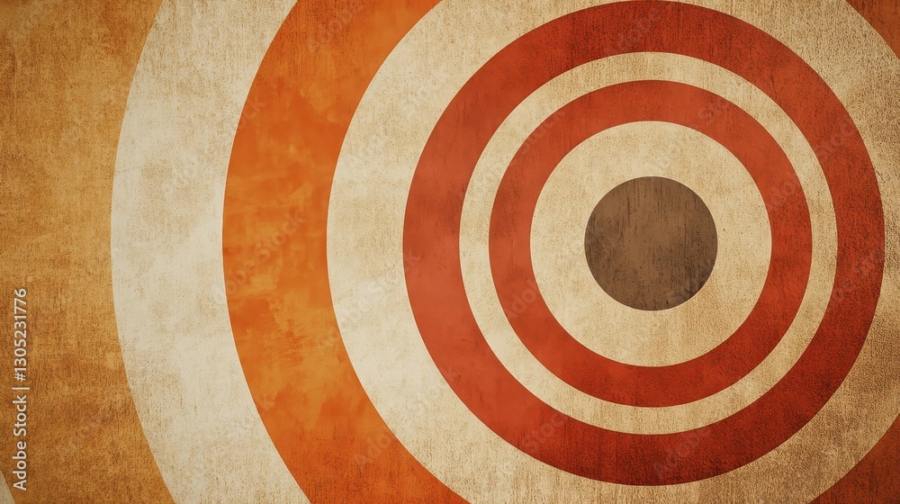 1970s abstract backdrop with concentric circles and geometric waves grainy overlay effect
