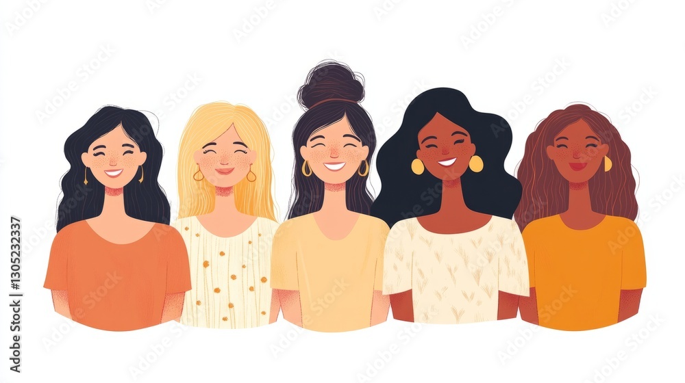 Illustration of group of cheerful diverse women celebrating women's day, promoting equality, diversity, and sisterhood Illustration of group of cheerful diverse women celebrating women's day, promoting equality, diversity, and sisterhood