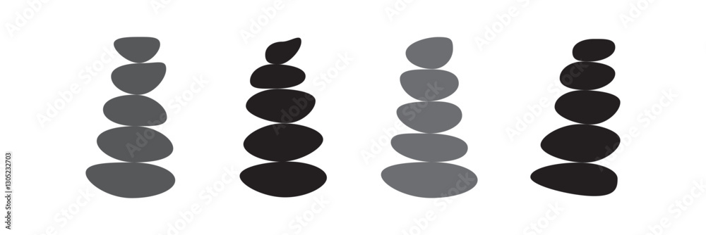 Balancing colorful stone icons set. Set of different stones balancing on top of each other creating zen atmosphere, perfect illustration for relaxation or meditation Balancing colorful stone icons set. Set of different stones balancing on top of each other creating zen atmosphere, perfect illustration for relaxation or meditation