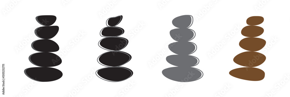 Balancing colorful stone icons set. Set of different stones balancing on top of each other creating zen atmosphere, perfect illustration for relaxation or meditation Balancing colorful stone icons set. Set of different stones balancing on top of each other creating zen atmosphere, perfect illustration for relaxation or meditation