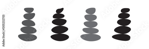 Balancing colorful stone icons set. Set of different stones balancing on top of each other creating zen atmosphere, perfect illustration for relaxation or meditation
