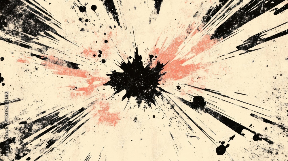 Backdrop with radial explosions and ink splatters in a comic book style with a vintage print texture Backdrop with radial explosions and ink splatters in a comic book style with a vintage print texture