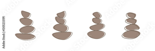 Balancing stone icons set. Set of different stones balancing on top of each other creating zen atmosphere, perfect illustration for relaxation or meditation