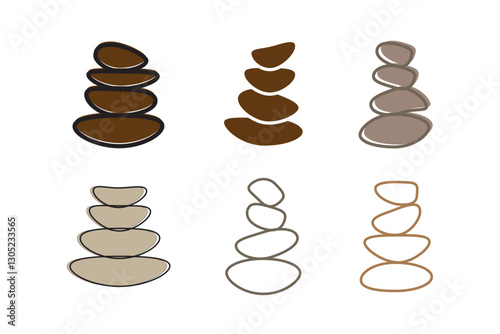 Zen stones logo template vector illustration. Balance rocks logotype concept. Smooth pebble sign set for spa, wellness, beauty designs, business cards, company branding. Black, white meditation icons