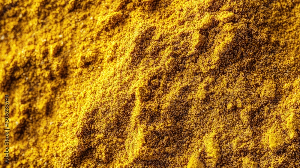 Fine Yellow Powder of Spices with Rich Texture, Ideal for Culinary Arts, Food Photography, and Natural Colorant Use in Various Dishes and Products Fine Yellow Powder of Spices with Rich Texture, Ideal for Culinary Arts, Food Photography, and Natural Colorant Use in Various Dishes and Products