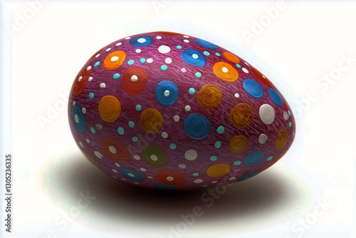 Colorful Painted Egg Displayed on a White Surface During Springtime Celebrati...