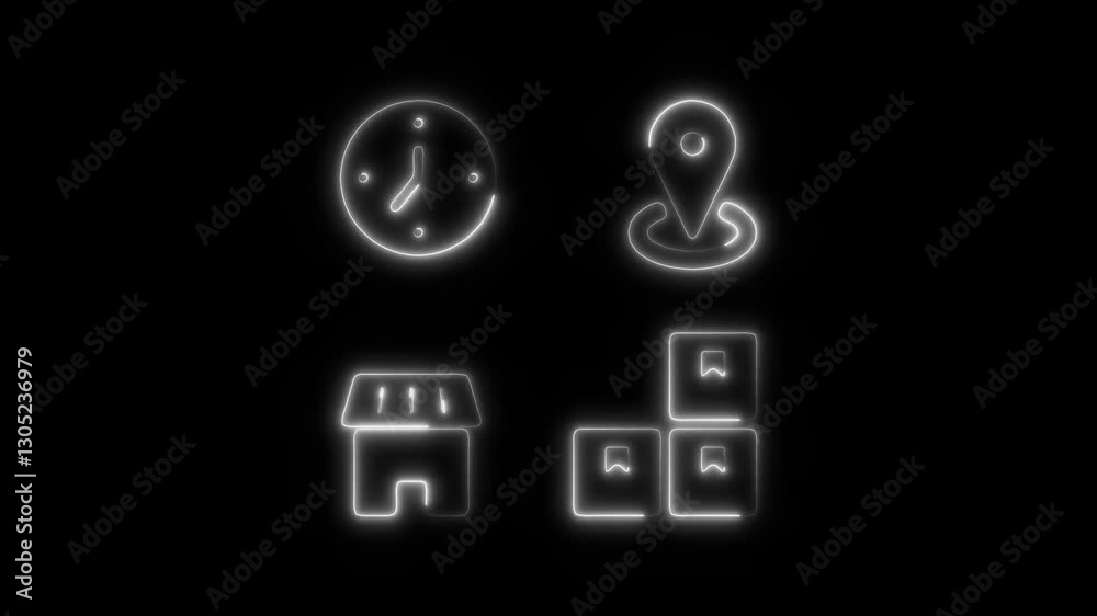 Glowing neon business  icon isolated on black background. HD Video motion graphic animation icon