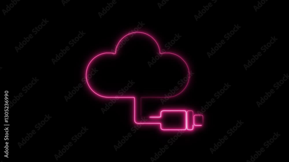 Glowing neon cable icon isolated on black background. HD Video motion graphic animation icon Glowing neon cable icon isolated on black background. HD Video motion graphic animation icon