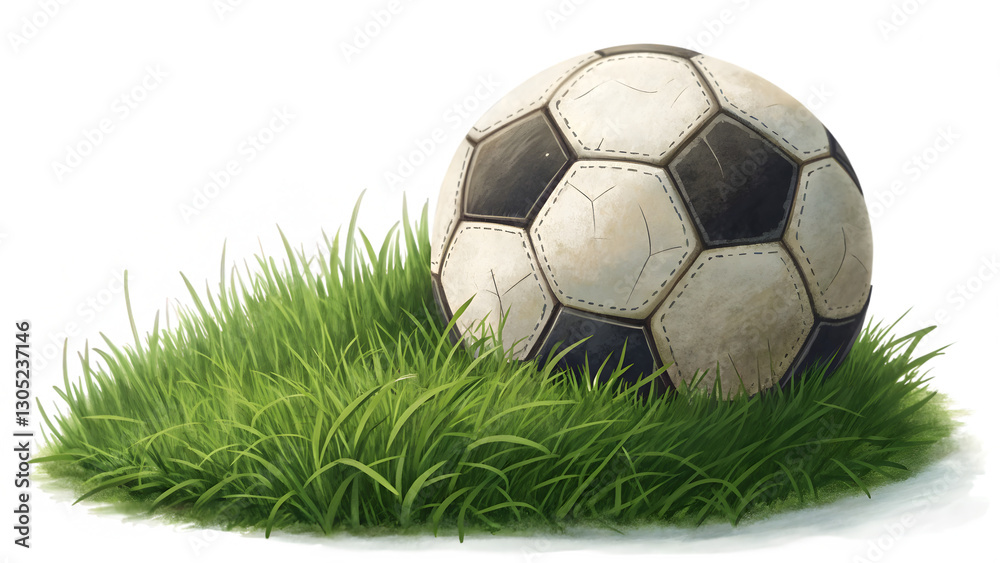 Fototapeta premium football on green grass isolated on white background