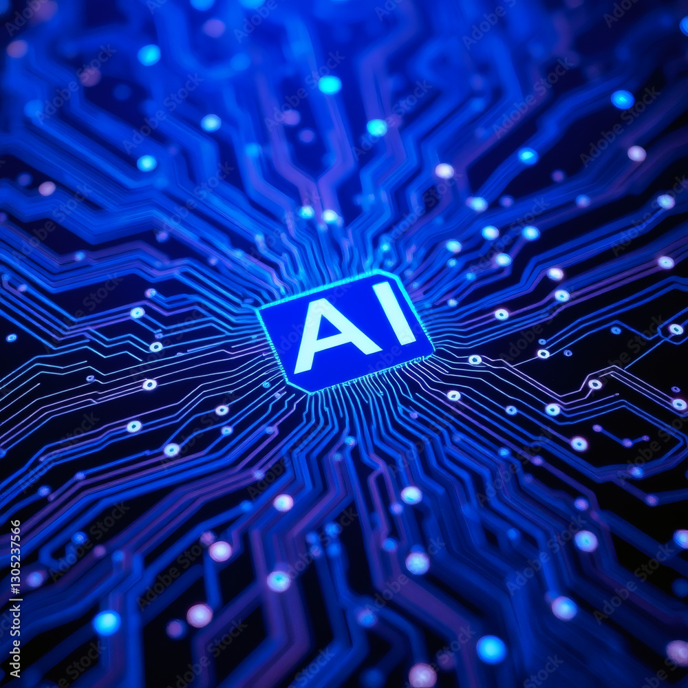 AI blue-glowing circuit board | generative AI