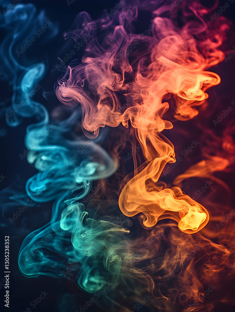 Fototapeta premium Colorful smoke swirls in dark studio (1)