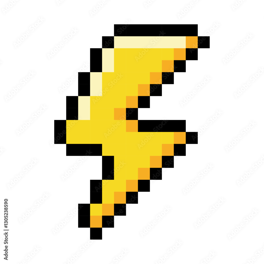 Obraz premium Pixelated yellow lightning bolt icon, lightning bolt, pixel art.