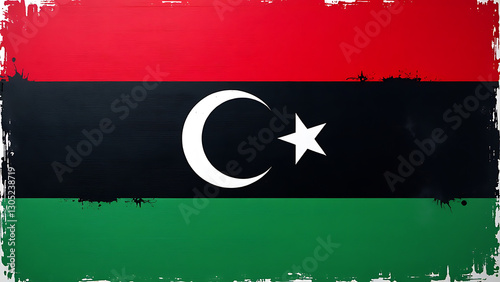 grunge texture applied libyan flag using palette knife paint brush strokes gives worn distressed