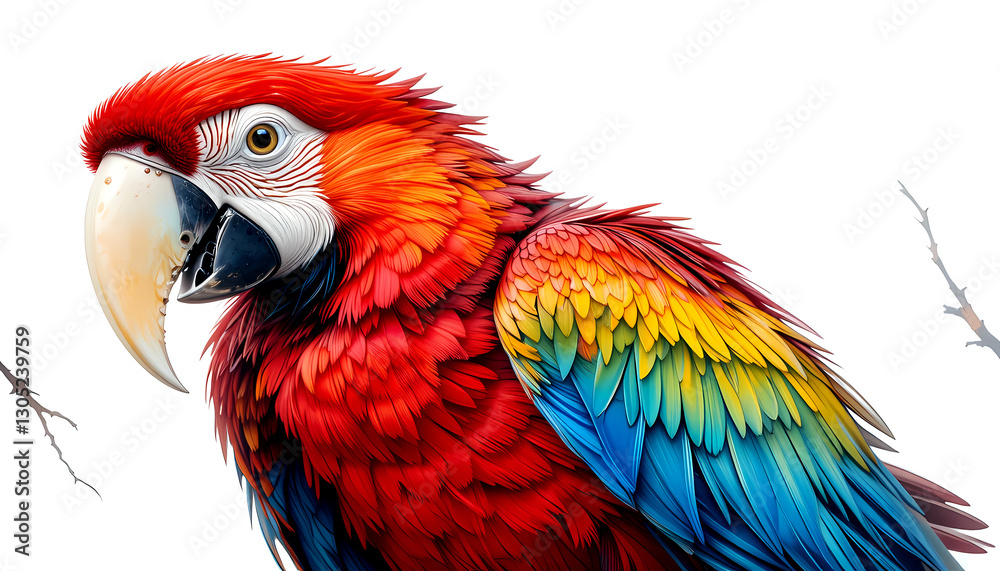 Naklejka premium vibrant Scarlet Macaw bird isolated