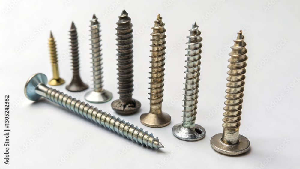 Assortment of Screws on White Background Assortment of Screws on White Background