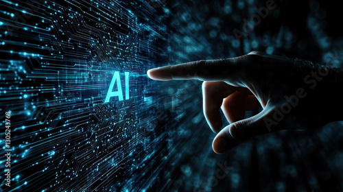 AI A.I. Artificial Intelligence hands pushing button in technology environment