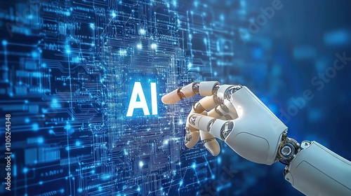 AI A.I. Artificial Intelligence hands pushing button in technology environment