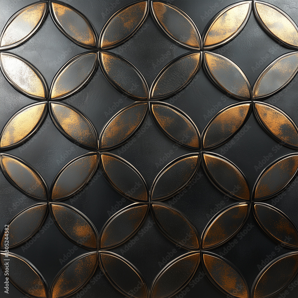 circles forming a lattice pattern in silver on a matte black background generative AI circles forming a lattice pattern in silver on a matte black background generative AI