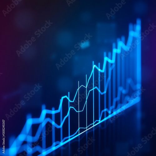  financial growth chart with neon blue lines against a dark background | generative AI