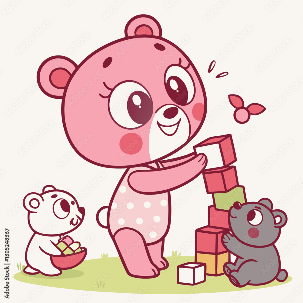Fototapeta premium pink bear with friends