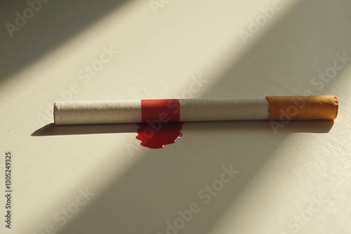 A Cigarette and a Drop of Blood on a White Surface - Generative AI