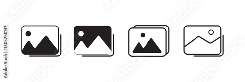 Gallery icon vector set, photo album icon, image picture symbol. Thin line gallery photo outline icons for web and mobile apps. Editable stroke