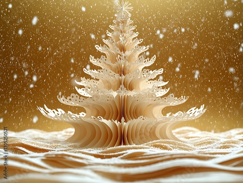 Paper Christmas tree snowing gold