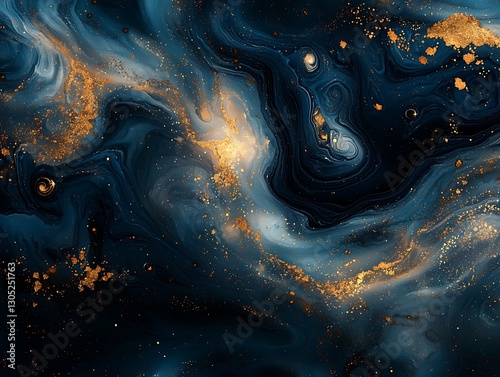 Abstract Blue, Gold Swirls, and Texture
