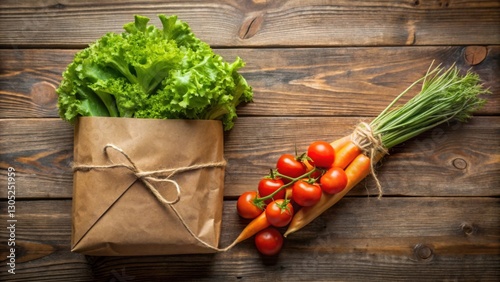 Fresh Organic Vegetables in Brown Paper Bag on Wooden Table