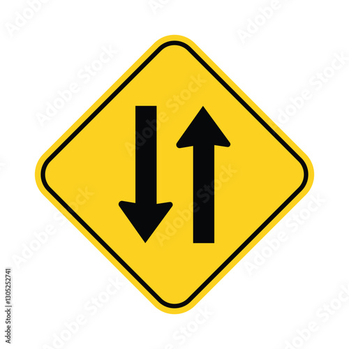Traffic sign, Two way traffic ahead sign vector on white background