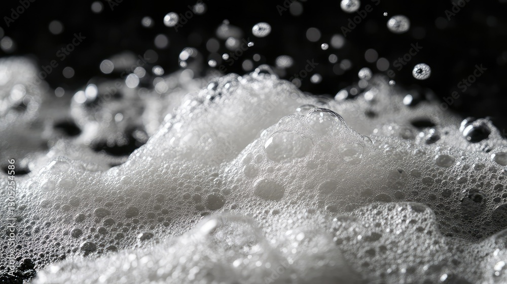 Close-up View of Bubbles and Foam on a Dark Surface Capturing the Intricate Textures and Patterns of Water Droplets in High-Contrast Lighting Close-up View of Bubbles and Foam on a Dark Surface Capturing the Intricate Textures and Patterns of Water Droplets in High-Contrast Lighting