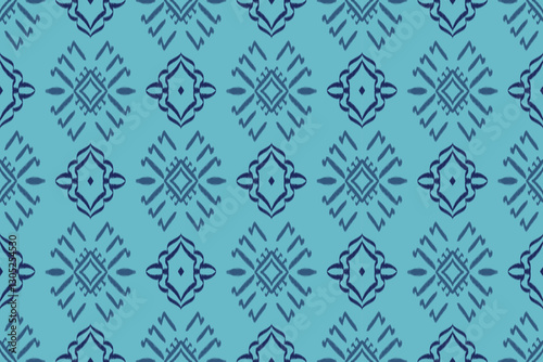 Seamless Blue Ethnic Geometric Pattern