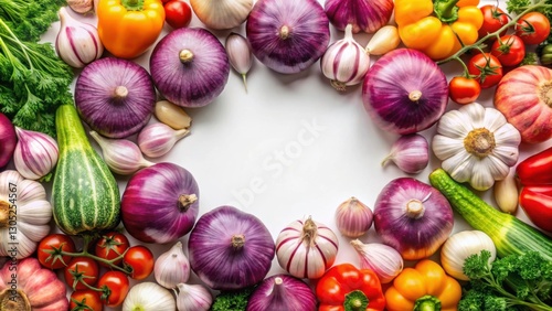 Colorful Fresh Vegetables and Herbs Arranged in a Creative Layout