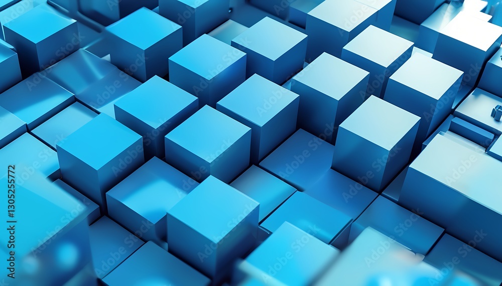 Obraz premium Dynamic blue block structures abstract visualization graphic design digital environment aerial view modern concept
