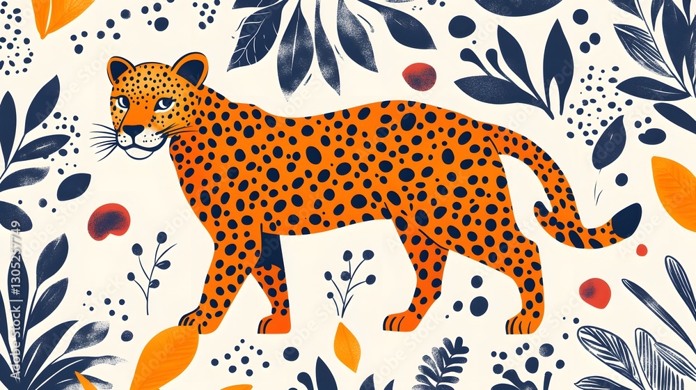 Naklejka premium Unique Leopard Quirky Doodle Pattern with Eclectic Shapes for Whimsical Cartoon Wallpaper Backgrounds