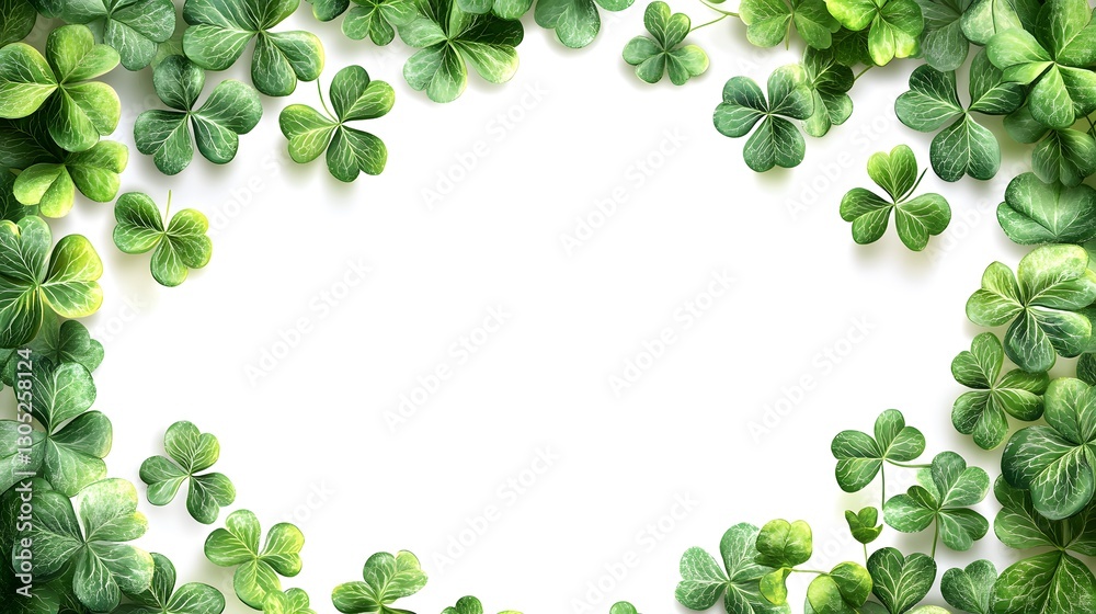 Vibrant Festive Vector Frame for St Patrick's Day Featuring Shamrock Decorations and Space for Custom Text on a White Background Vibrant Festive Vector Frame for St Patrick's Day Featuring Shamrock Decorations and Space for Custom Text on a White Background