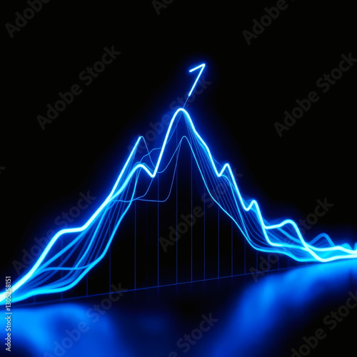 futuristic data visualization of a neon blue financial growth chart 