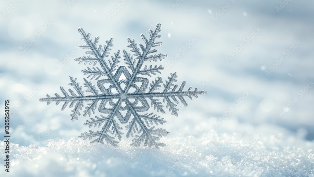 Snowflake on Snow, White Background Snowflake on Snow, White Background