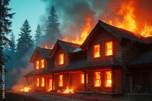 A House on Fire With Flames Coming Out of the Windows - Generative AI