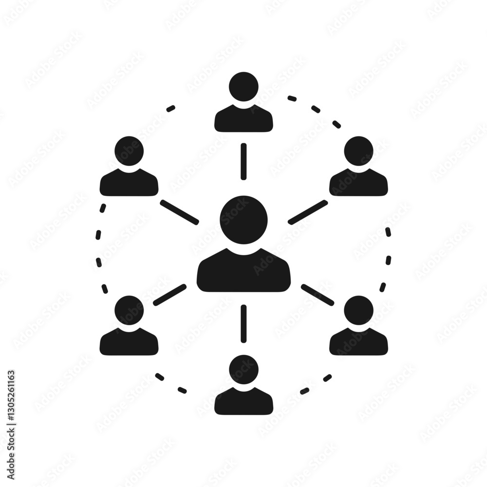 Business network icon with connected people in a circular diagram Business network icon with connected people in a circular diagram