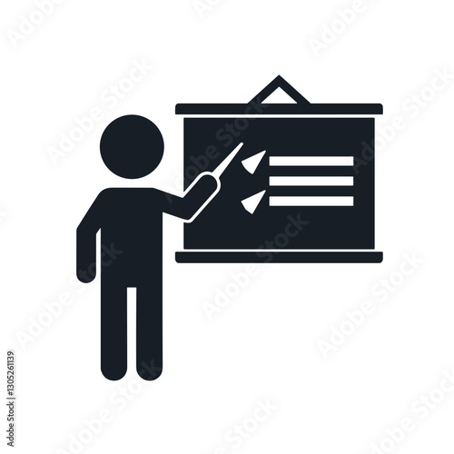 Business presentation icon with person pointing at board