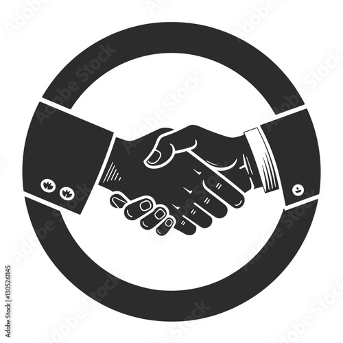 Business handshake in a circular frame, symbolizing partnership